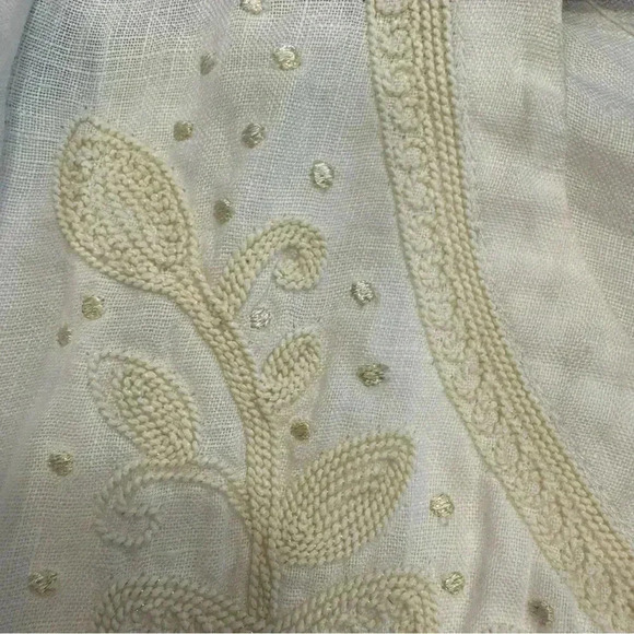 Charter Club Luxury linen ivory embroidered V-Neck 3/4 sleeve size medium - Picture 9 of 11